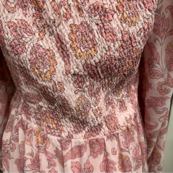 Joe Fresh x Roxy Earle Pink Floral Long-Sleeve Smocked Mini Dress L - Picture 8 of 11